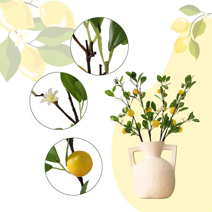 ucky Artificial Lemon Branches，4pcs of 27 Inch, Realistic Green Leaves and Yellow Lemon Fruit, Spring Summer Decoration Plants, Kitchen Decor Plant, Home Decor Plants，Greenery Stems-Ruum Studio Home