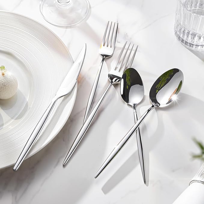 KINGSTONE Silverware Set, 20-Piece Flatware Set Cutlery Set Premium 18/10 Stainless Steel, Tableware Include Forks Knives Spoons for Home Kitchen Restaurant Wedding, Dishwasher Safe-Ruum Studio Home