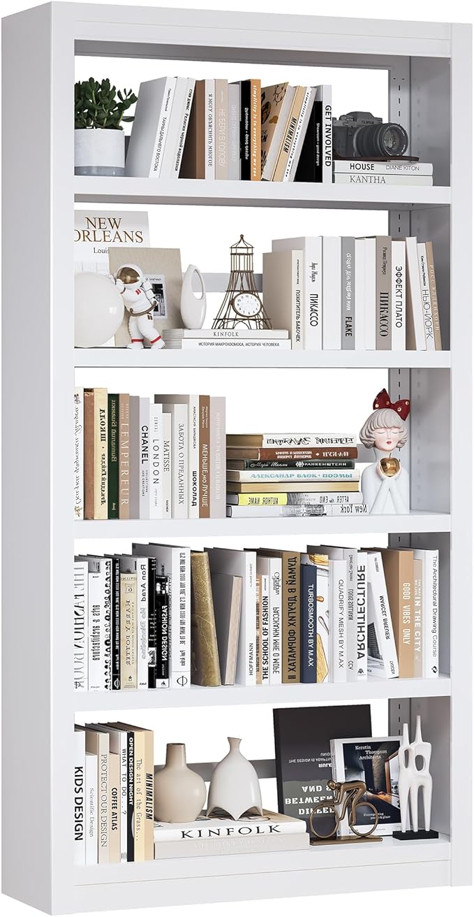 Bookshelf, 5 Tier Bookshelf with Adjustable Shelves, 69" H Tall Bookcase, Metal Bookshelves and Heavy Duty Bookcases for Living Rooms, Home Offices, Library, 10 Minutes Assemble-Ruum Studio Home