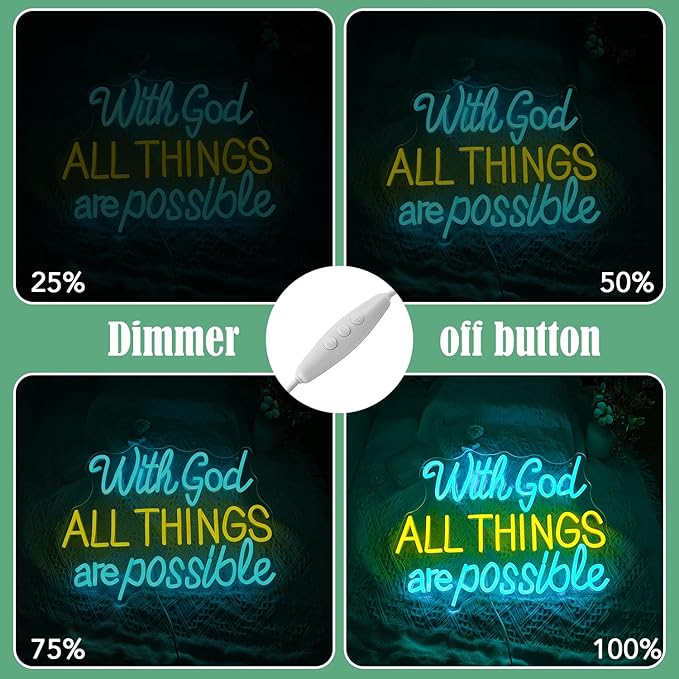 With God All Things Are Possible Neon Sign 16.5 * 12.6 Inch Led God Light Up Sign Dimmable USB Neon Light for Room Wedding Party Church Wall Decor (Ice Blue Yellow)-Ruum Studio Home