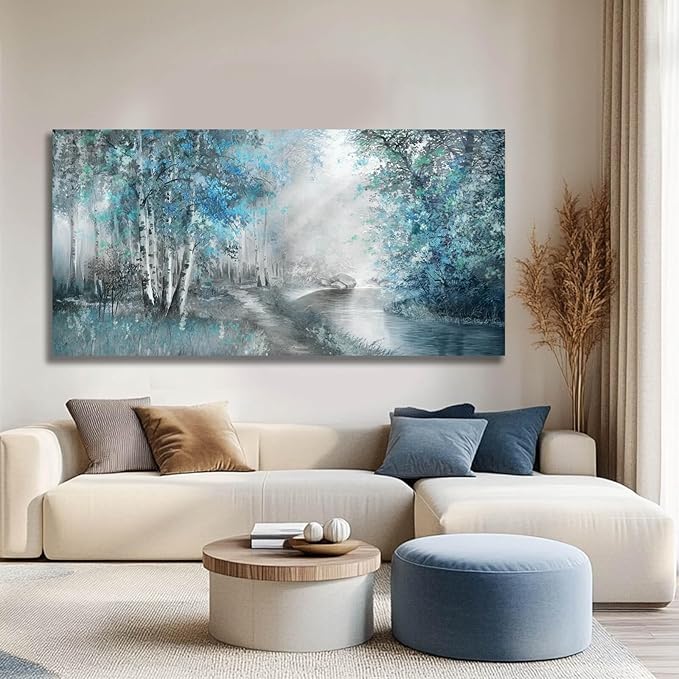 SOUGUAN Forest Wall Art for Living Room Foggy Tree Artwork Sunlight Wall Decor Nature Wall Decorations on Canvas 24"x48" Wall Paintings Ready to Hang-Ruum Studio Home