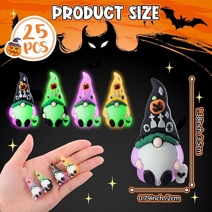 Wesiti 25 Pcs Luminous Halloween Mini Gnomes Figurines Bulk Glow in Dark Miniature Ornaments Hide and Seek Tiny Gnomes Figures Statue Halloween Party Favor Bag Fillers Garden Dollhouse Decor Gifts-Ruum Studio Home