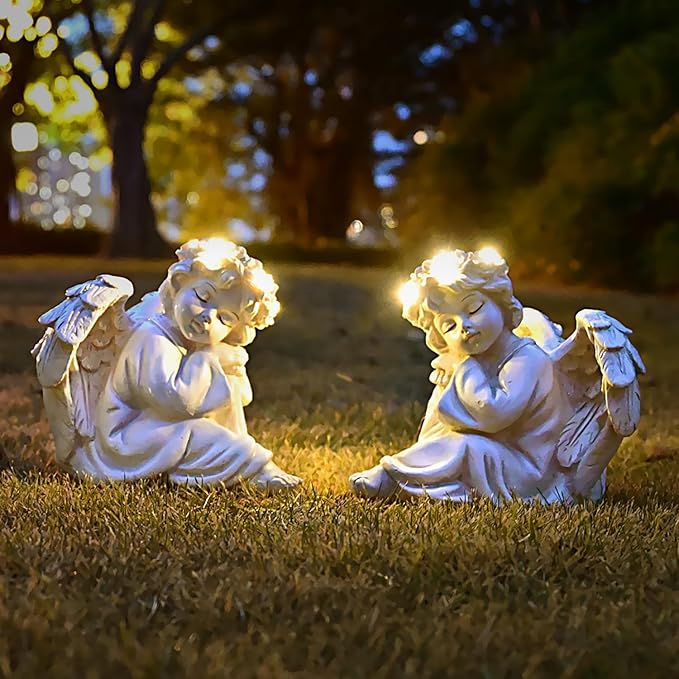 Angel Statue Garden Decor for Outside Solar Outdoor Decorations Patio Cherub Christmas Yard Porch Home Lawn Art Light up Figurine Memorial Sculpture Gift for Mom Mother Grandma-Ruum Studio Home