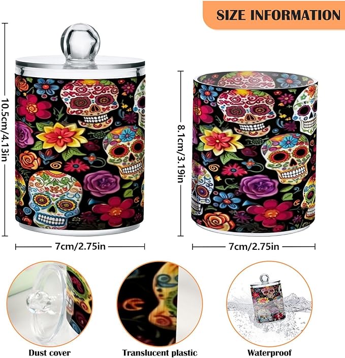 Colorful Skulls 2PC Airtight Transparent Plastic Storage Jar Food Storage Container Plastic for Food Herbs Tea etc with Storage Lid easy to use and clean With lid Easy To Use-Ruum Studio Home