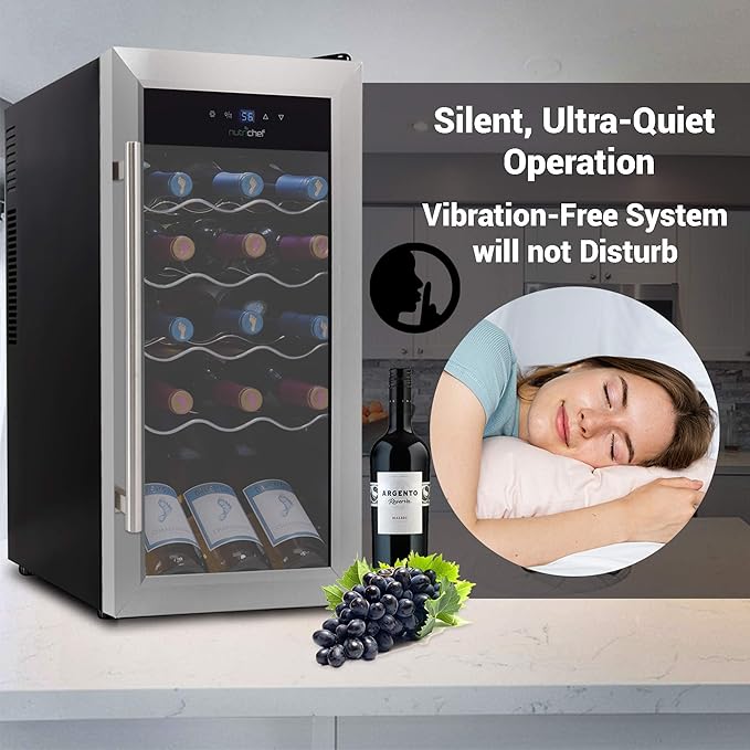 NutriChef PKCWC18 Slim Wine Fridge 18 Bottle Mini Beverage Chiller Adjustable Temp Control, 30x13x17 IN, Black-Ruum Studio Home