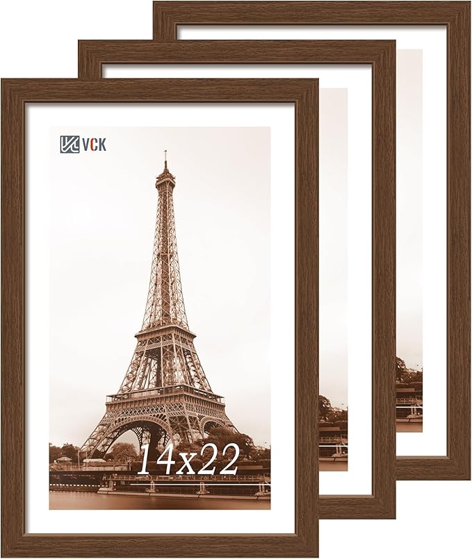 VCK 14x22 Frame Set of 3 - Brown, Wood Picture Frame with Exclusive Wood Grain, Wall Gallery Frame-Ruum Studio Home