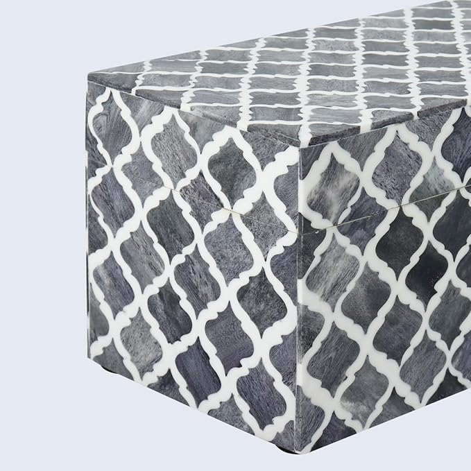 Handicrafts Home Handmade Moroccan Pattern Inspired Decorative Box - Large Storage Organizer for Neck Chains, Watches, Memory Keepsakes - Boho Style Treasure Box, Multipurpose Gift - Grey, 10x5x5-Ruum Studio Home