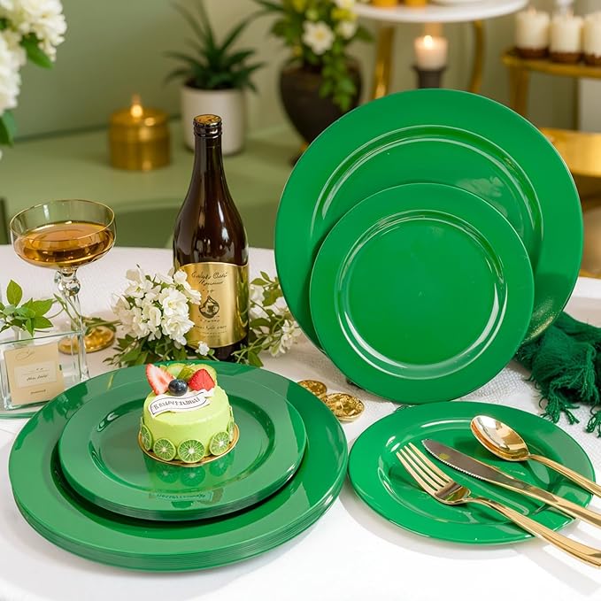 FLOWERCAT 60PCS Green Plates & St. Patrick's Day Plates - Heavy Duty Dark Green plates Disposable for St. Patrick's Party&Super Bowl- Include 30PCS 10.25" Dinner Plates & 30PCS 7.5" Dessert Plates-Ruum Studio Home