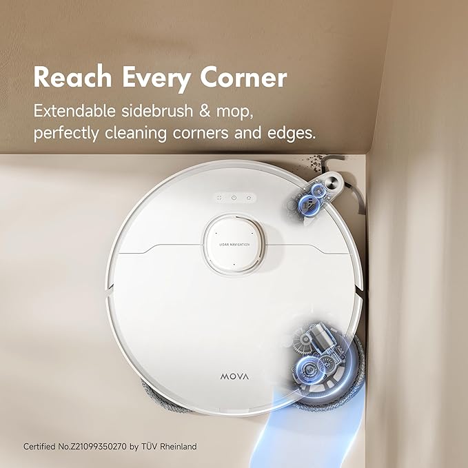 Mova P10 Pro Ultra Robot Vacuum and Mop 13,000Pa Suction, 140°F Hot Water Auto Mop Washing & Drying, Dual Spinning Extenable Mop,10.5mm Lifting for Carpet, 360°Obstacle Avoidance, App Control-Ruum Studio Home