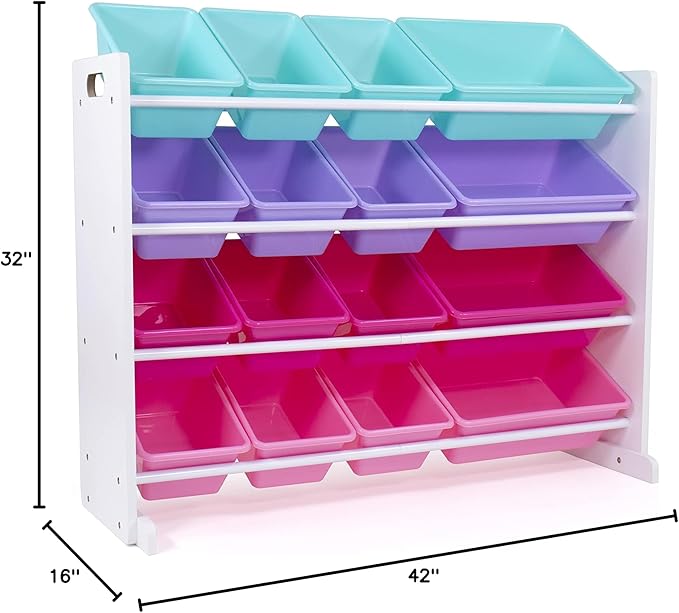 Humble Crew Supersized Toy Storage Organizer with 16 Removable Bins, White/Blue/Pink/Purple – Large Toy Storage for Toddlers Ideal for Kids' Rooms, Playrooms, and Nurseries - Modern Toy Bins for Kids-Ruum Studio Home