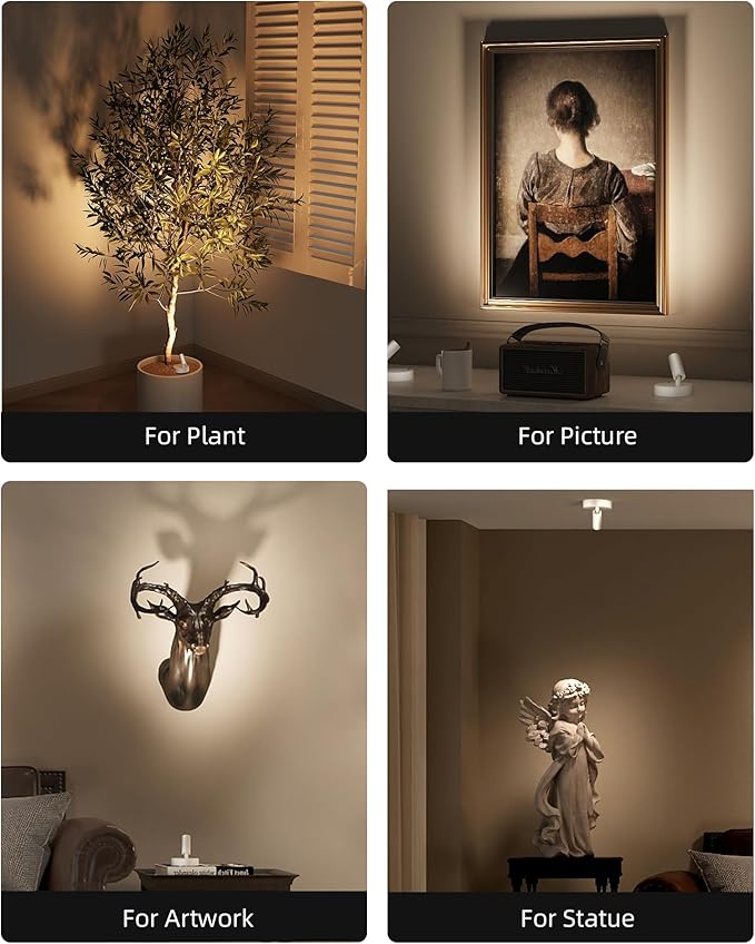 EZVALO Battery Powered LED Spotlight Indoor, Wireless Picture Lights with Remote,5500mAh Rechargeable Mini Display Light, Uplighting Indoor for Artwork Tree Painting Portrait (white-1Pack)-Ruum Studio Home