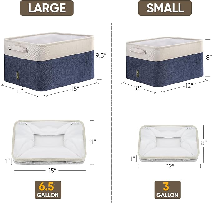 BALEINE 3 Pack Fabric Storage Bins for Shelves, Linen Storage Baskets for Organizing, Decorative Closet Bins for Clothes, Home (Navy Blue, 12"x8"x8")-Ruum Studio Home