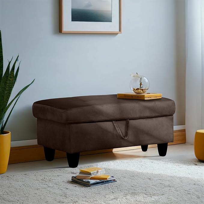 Ottoman Rectangular Storage Ottoman Bench, Flannel Footrest Stool Footstool with Lid for Living Room, Bedroom, Entryway, Coffee, 28.5"x19"x17.5"-Ruum Studio Home