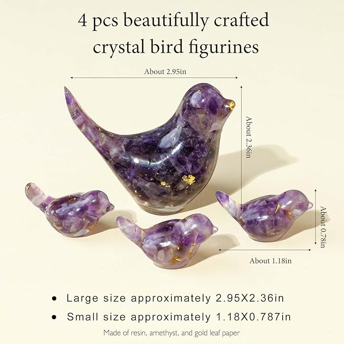Crystal Bird Figurines, Resin Animal Statues, Miniature Decorative Gravel Birds, Home Decor (4PCS-Amethyst)-Ruum Studio Home