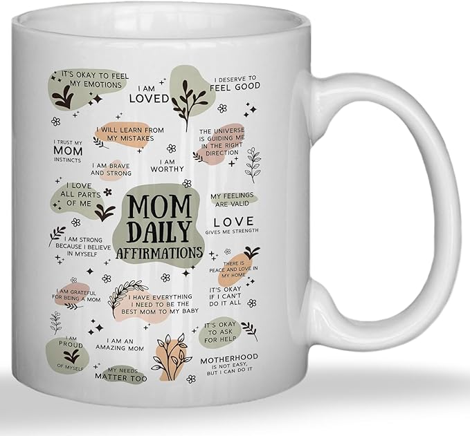 JINYO Boho Floral Mom Coffee Cup, Mother's Day Mugs Cups, Mother Birthday Gifts from Daughter Son, Mom Daily Affirmation Ceramic Coffee Tea Mug 11 oz-Ruum Studio Home