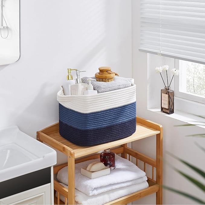 OIAHOMY Storage Basket, Woven Baskets for Storage, Cotton Rope Basket for toys,Towel Baskets for Bathroom - Pack of 3, Gradient Blue-Ruum Studio Home