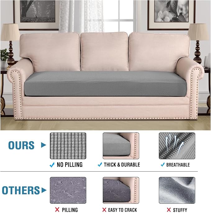 H.VERSAILTEX Super Stretch Individual Seat Cushion Covers Sofa Covers Couch Cushion Covers Slipcover Sets Thick Jacquard Textured Twill Fabric (1 Piece Sofa Cushion Cover, Dove)-Ruum Studio Home