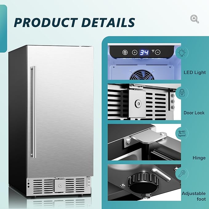EUHOMY Beverage Refrigerator 15 Inch, Under Counter 127 Can Beverage Fridge with Stainless Steel Door, Beverage Cooler Built-in and Undercounter Drink Fridge - Soda Cola-Ruum Studio Home