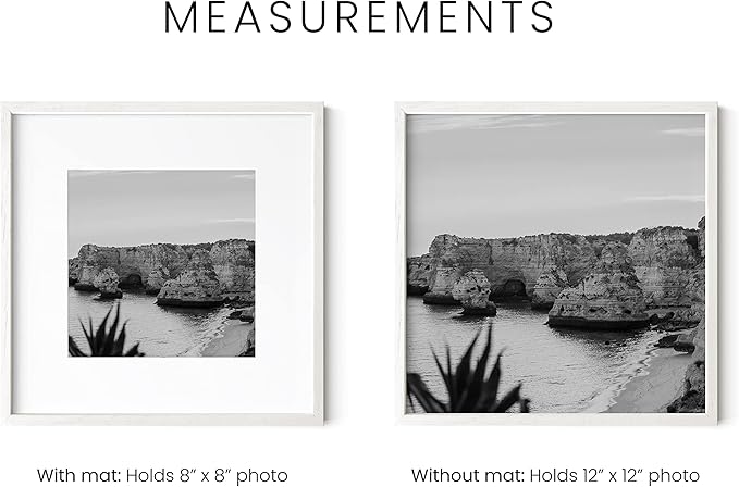 HAUS AND HUES Solid Oak Wood 12”x12” Picture Frames Matted to 8”x8” Set of 3 - Square White Frames 12x12, White Frame with Mat, 12 x 12 Frames, Square Picture Frame 12x12, White Wood Frame-Ruum Studio Home