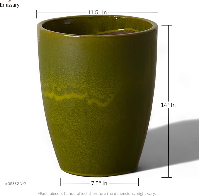 Emissary Home and Garden Bullet 11.5 in. Green Ceramic Round Planter (11.5 in. L x 11.5 in. W x 14 in. H) with Drainage Hole-Ruum Studio Home