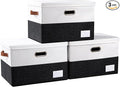 PRANDOM Foldable Storage Bins with Lids [3-Pack] Fabric Collapsible Storage Boxes Baskets Cubes Containers with Handles for Closet Living Room Bedroom (Black & White 17.7x11.8x11.8'')-Ruum Studio Home