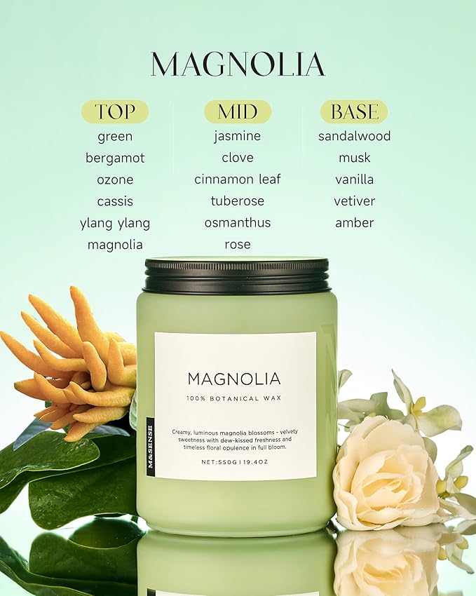 M&SENSE Magnolia Jasmine Romantic Scented Candle, 19.4oz 110 Hours Long Lasting Clean Non Toxic All Natural Soy Wax Candle for Relaxing & Stress Relief, 2 Wick Home Fragrance Gifts for Home Decor-Ruum Studio Home