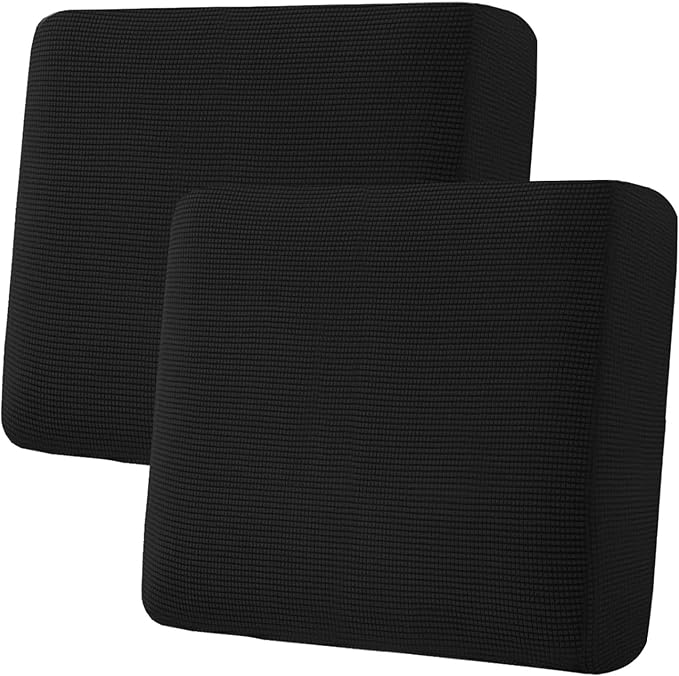 H.VERSAILTEX Super Stretch Individual Seat Cushion Covers Sofa Covers Couch Cushion Covers Slipcover Sets Thick Jacquard Textured Twill Fabric (2 Piece Large Sofa Cushion Covers, Black)-Ruum Studio Home