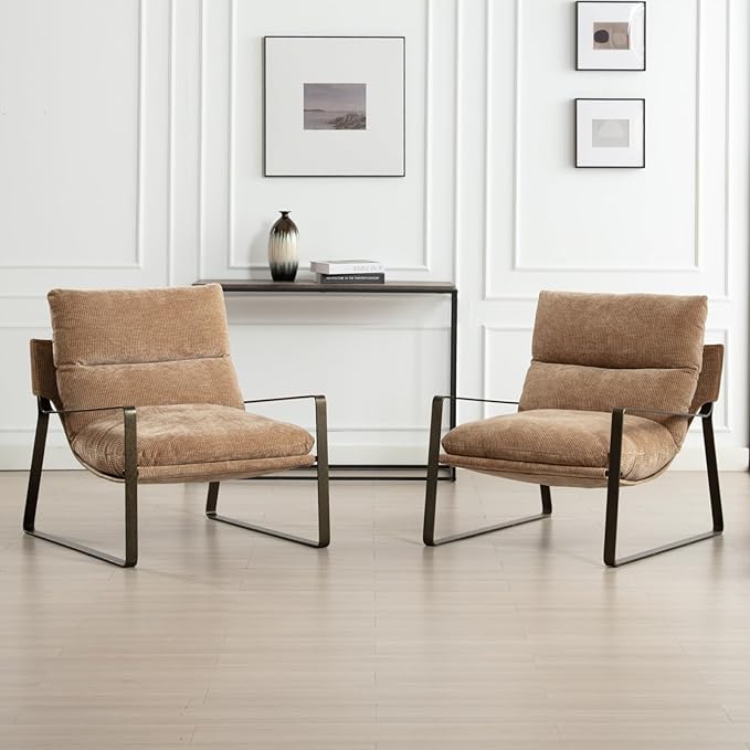 DUOMAY Mid-Century Accent Chair Armchair, Comfy Chenille Leisure Chair Lazy Chair with Brozen Metal Leg for Living Room Bedroom Office Apartment, Khaki-Ruum Studio Home