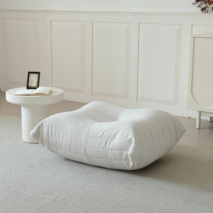 Luxury Ottomans, Modern Square Foot Rest for Sofa Couch Chair, Lazy Floor Seating, Fireside Bean Bag Chair, Tatami Sofa Lounger for Living Room, Bedroom, Office, White-Ruum Studio Home