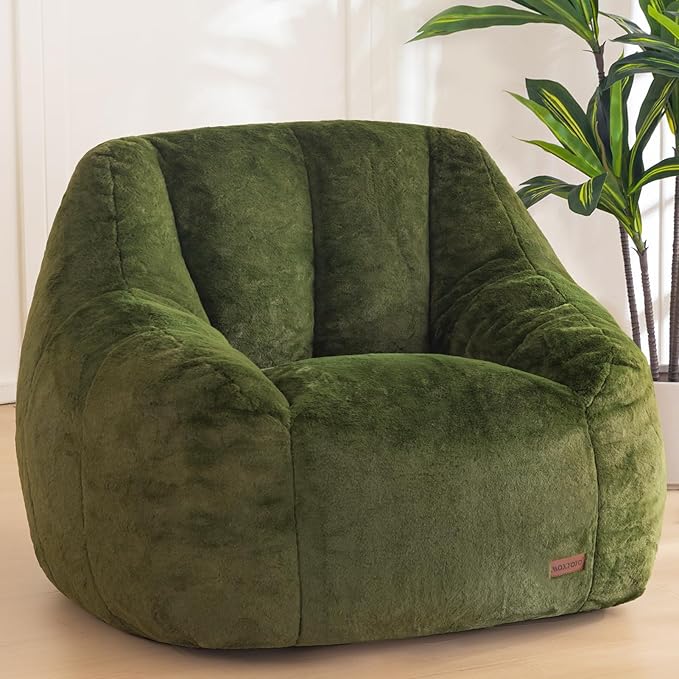 MAXYOYO Bean Bag Chair, Comfy Bean Bag Sofa with Back Support, Faux Fur Bean Bag Chair for Adults and Kids, Stuffed Floor Sofa for Living Room, Bedroom, Apartment, Green-Ruum Studio Home