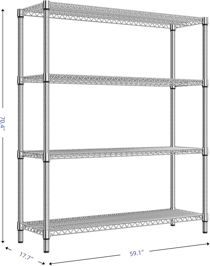 1760 LBs 4 Tier Storage Rack Metal Wire Shelving Unit, Storage Standing Shelf Organizer for Laundry Bathroom Kitchen Pantry Garage Utility Room, Chrome 17.7" D x 59.1" W x 70.4" H-Ruum Studio Home
