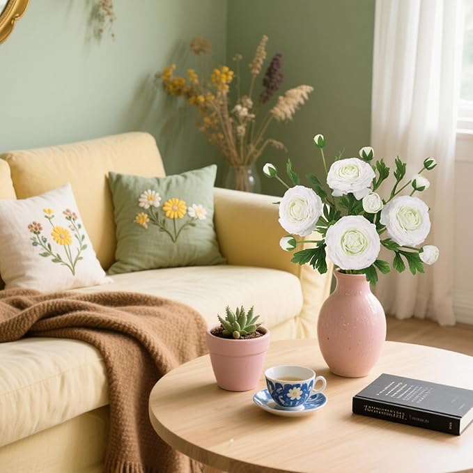 IPOPU 4PCS Real Touch White Ranunculus Artificial Flowers Faux Ranunculus Flowers for Vase Real Look Silk Peonies Fake Peony Flowers for Home Indoor Wedding Centerpieces for Table Decorations (White)-Ruum Studio Home