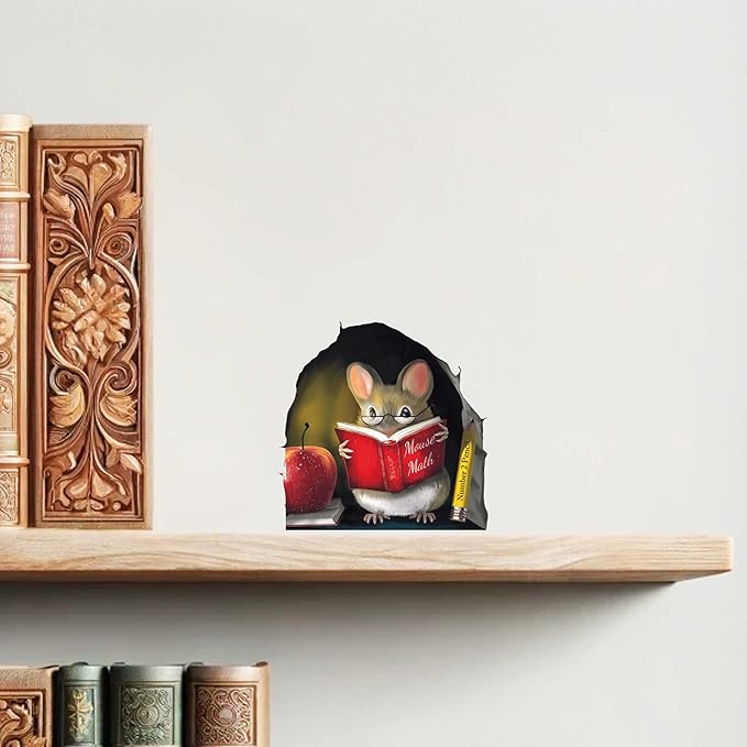 Teachers Pet Mouse Reading Book Wall Sticker Decal – Kids Room, Classroom, Home Decor, Bookcase, Book Lover Gift, Children's Bedroom, Nursery, Cute Mouse, MICESTERPIECE-Ruum Studio Home