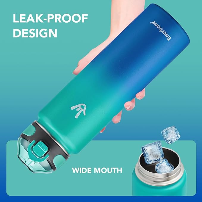 Enerbone 32 oz Insulated Water Bottle, Stainless Steel Bottle with Carrying Strap, Double-Wall Vacuum Insulation Design, Leakproof Sports Bottle with Straw, Keep Drinks Cold or Hot for Hours-Ruum Studio Home