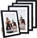 10x14 Picture Frame Set of 4, 10 x 14 Wood Photo Frames with Mat for 8x12 or 30x40cm Diamond Painting Art, Wooden Frame with Real Glass Cover for Wall and Tabletop Display,Black-Ruum Studio Home