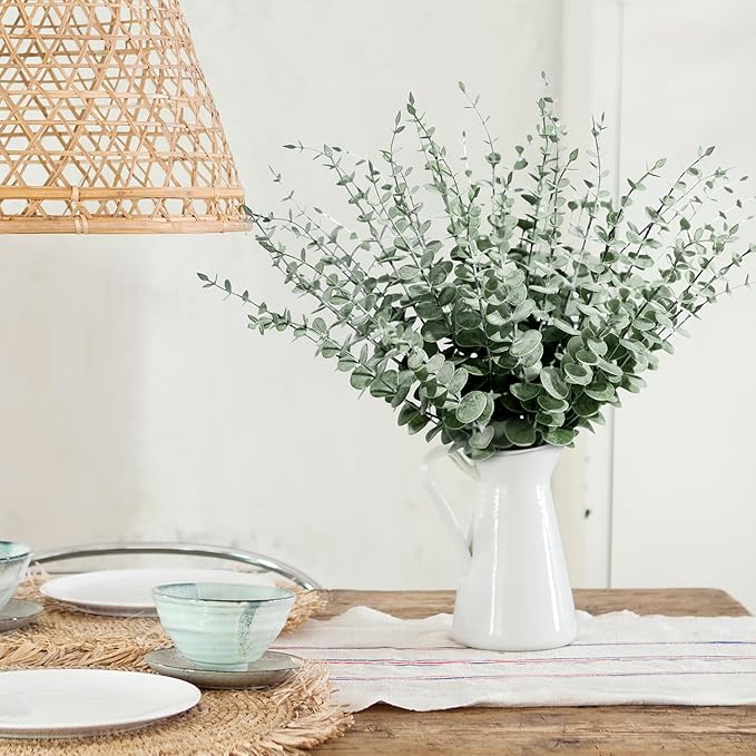 48Pcs Faux Eucalyptus Stems, 15" Artificial Eucalyptus Plants with White Frosted Coating, Fake Eucalyptus Decor Plastic Greenery Leaves for Wedding Bouquets Home Decor DIY Floral Arrangements-Ruum Studio Home