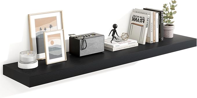 Heimlove 55 Inch Floating Shelves for Wall,10 Deep Large Black Wall Shelf with Heavy Duty Brackets,Wall Mounted Storage & Display Shelves for Bedroom,Living Room,Kitchen,Office-Ruum Studio Home