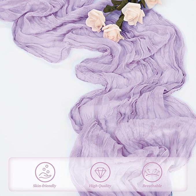 6 Pack Lilac Cheesecloth Table Runner 10FT Rustic Gauze Cheese Cloth Table Runner for Wedding 20 x 120 Inch Long Bridal Baby Shower Table Decor Boho Fabric Sheer Birthday Party Table Decorations-Ruum Studio Home