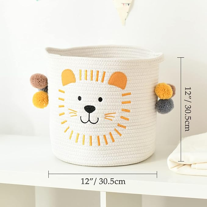 INough Toy Storage Baskets Cute Laundry Basket with Handles Dog Toy Storage Basket Durable Large Cotton Rope Storage Bins Home Organizer Solution for Office, Bedroom, Closet, Toys & Laundry (Lion)-Ruum Studio Home