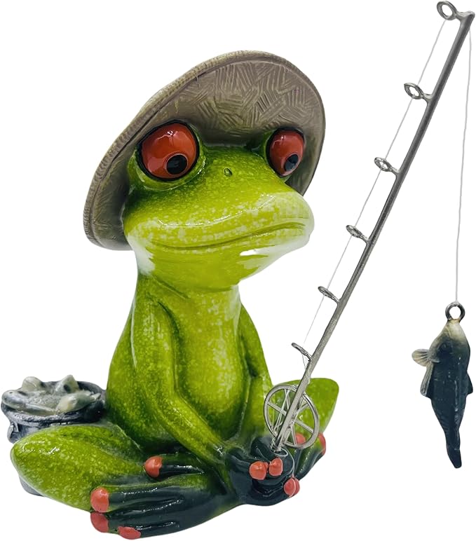 Frog Fishing Decor, Summer Garden Statues, Ocean Beach Decorations, Home Bookshelf Desktop Statues Shelves Bathroom Decorative Ornaments Gift (Frog Fishing)-Ruum Studio Home