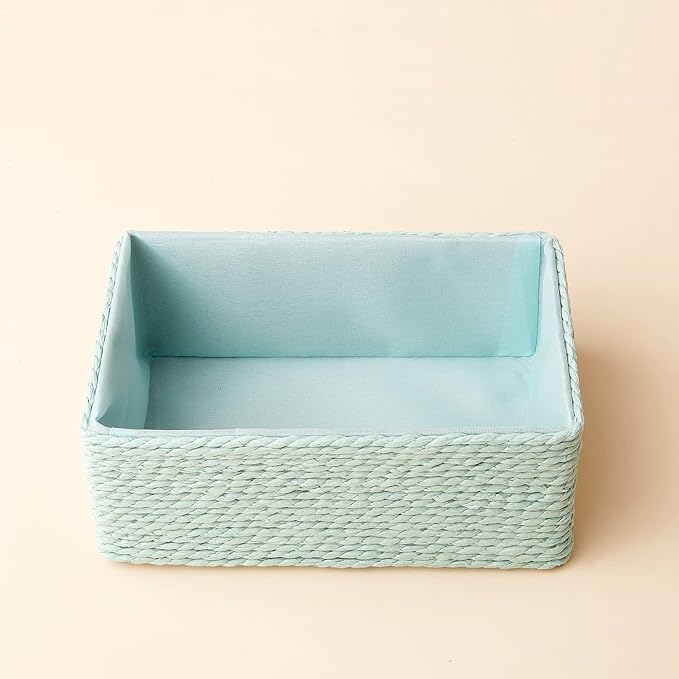 LA JOLIE MUSE Storage Baskets Set 4 - Stackable Woven Basket Paper Rope Bin, Storage Boxes for Makeup Closet Bathroom Bedroom (Light Green)-Ruum Studio Home