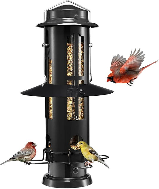Kingsyard Squirrel Proof Bird Feeder with Removable Base, All Metal, Tube Bird Feeders for Outdoors Hanging, Easy to Clean & Refill, Black-Ruum Studio Home