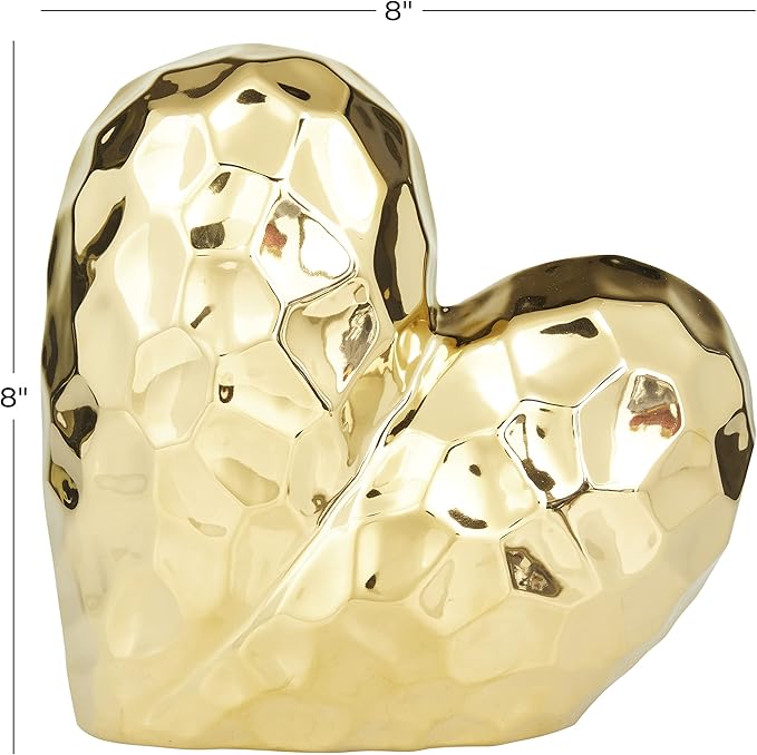 Deco 79 Porcelain Ceramic Heart Decorative Sculpture Dimensional Angled Origami Inspired Home Decor Statue, Accent Figurine 8" x 3" x 8", Gold-Ruum Studio Home