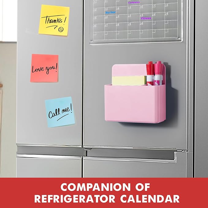 BEYGORM 2 Pack Plastics Magnetic Pen Holder for Refrigerator, Dry Erase Marker Holder for Whiteboard，Magnet School Locker Organizer Accessories, Pencil Cup, Pen Caddy, Classroom Organization(Pink)-Ruum Studio Home