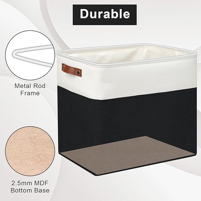 Large Fabric Storage Baskets | 50L Storage Bins, Decorative Linen Closet Baskets with Handles for Organizing, Shelf, Toys, Clothes, Home, Office, Nursery, 17x12x15Inches (Black&White)-Ruum Studio Home
