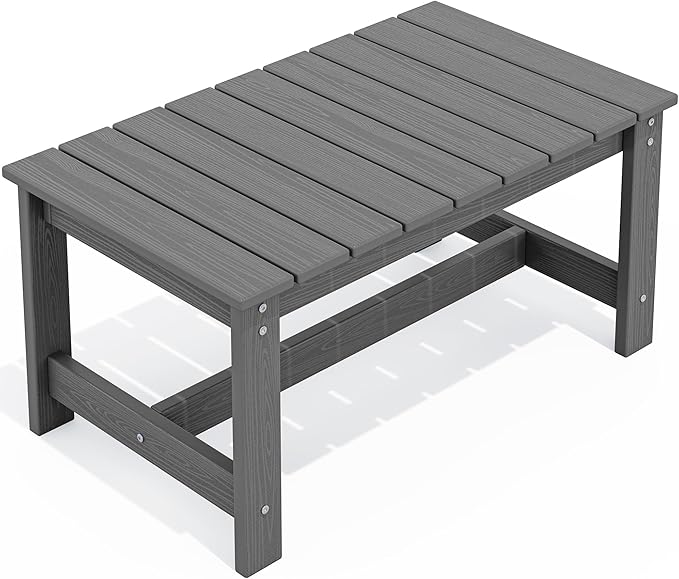 SERWALL Outdoor Coffee Table, HDPE Patio Coffee Table for Outside, Grey-Ruum Studio Home