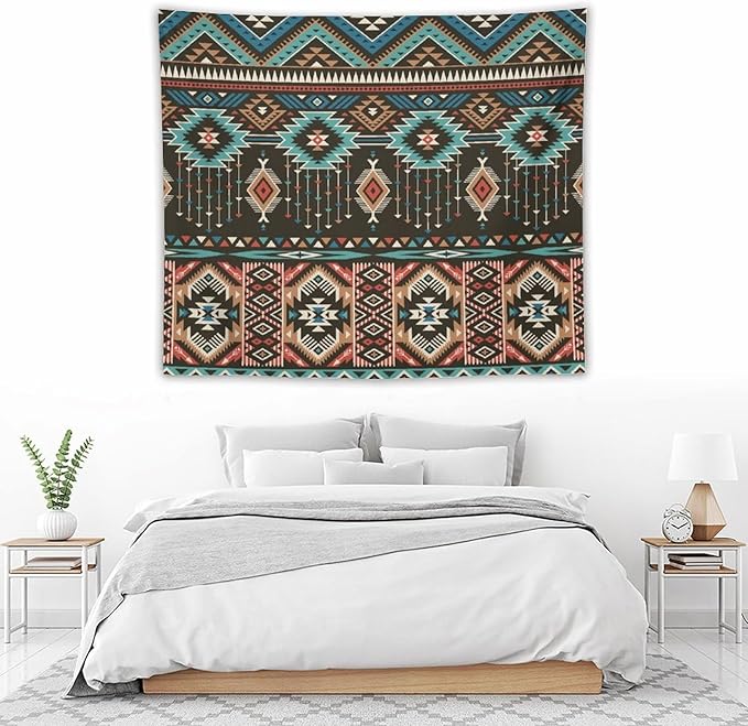HZOHNAGO Aztec Tapestry Turquoise Blue and Brown and Native American Tribal Pattern Printed Wall Tapestry Wall Hanging for Bedroom Living Room Dorm 60" W x 50" H-Ruum Studio Home