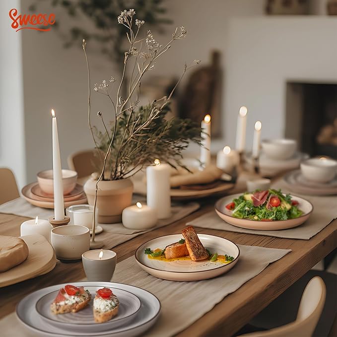 Sweese Plates and Bowls Sets, 18 Piece Dinnerware Set Porcelain Round Dinner Set for 6, Scratch Resistant Dishes Set, Dishwasher and Oven Microwave Safe Handpainted Swirl Dishware Sets, Neutral-Ruum Studio Home