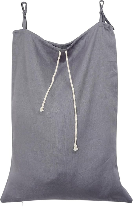 Linen Hanging Laundry Bag, Over The Door Laundry Hamper for Dirty Clothes, Drawstring Closure with Bottom Zipper, Gray-Ruum Studio Home