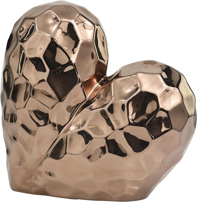 Deco 79 Ceramic Heart Decorative Sculpture Dimensional Angled Origami Inspired Home Decor Statue with Faceted Exterior, Accent Figurine 12" x 6" x 11", Rose Gold-Ruum Studio Home